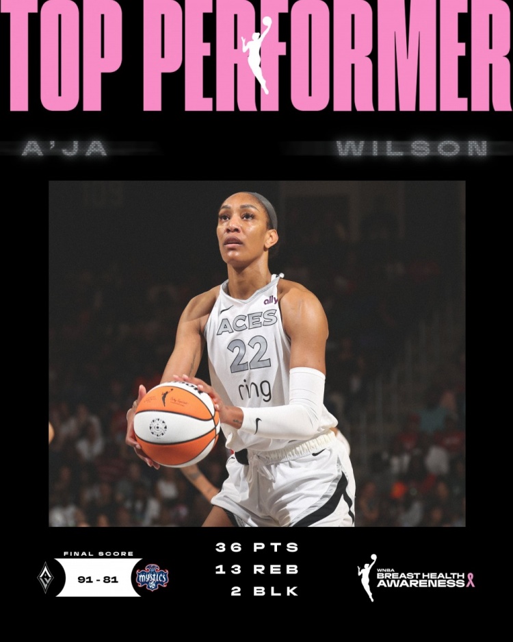 欧洲杯直播-阿贾-威尔逊再创WNBA历史：单赛季9次30+10篮板刷新个人纪录
